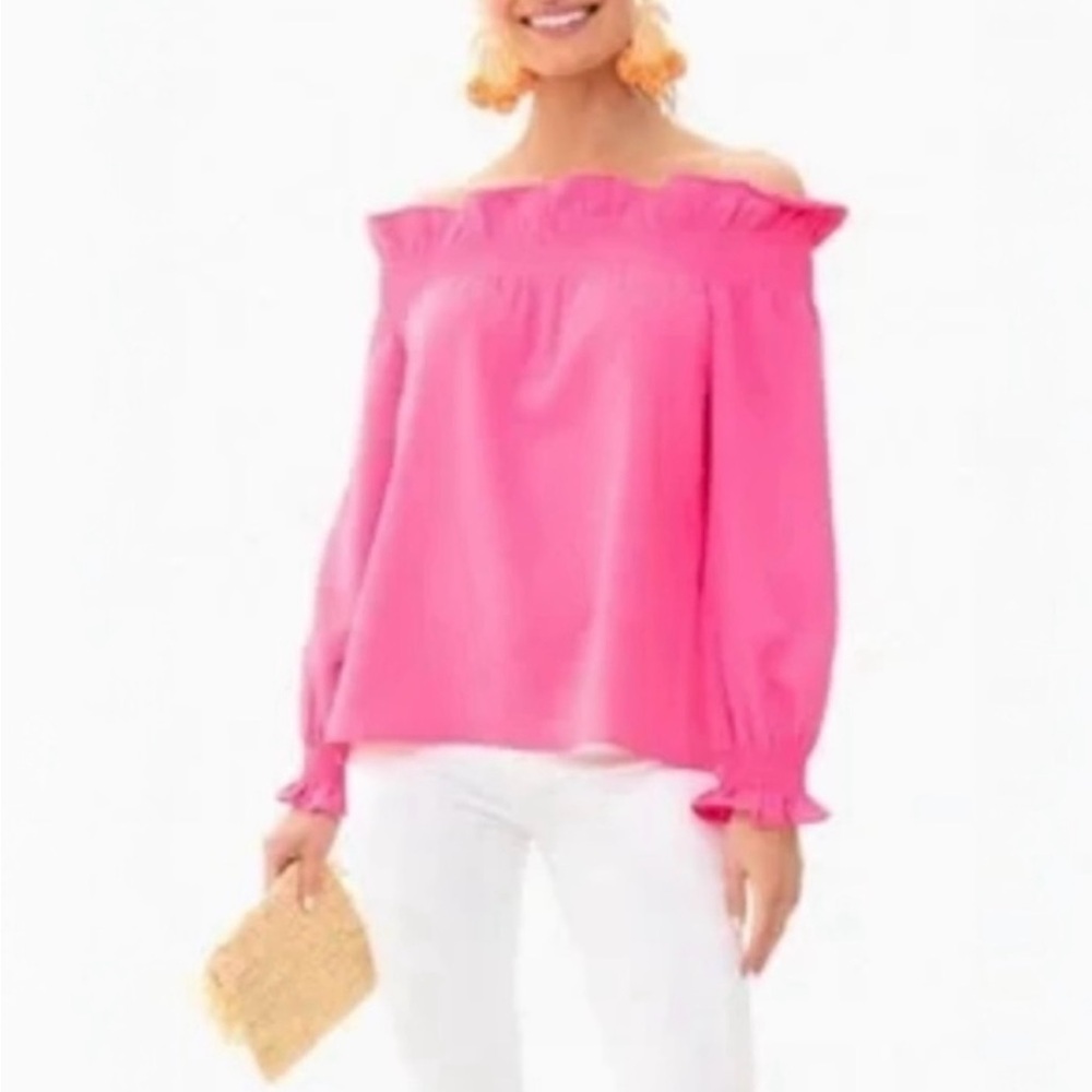 Tuckernuck Marguerite Pink Ruffle Off-Shoulder Blouse